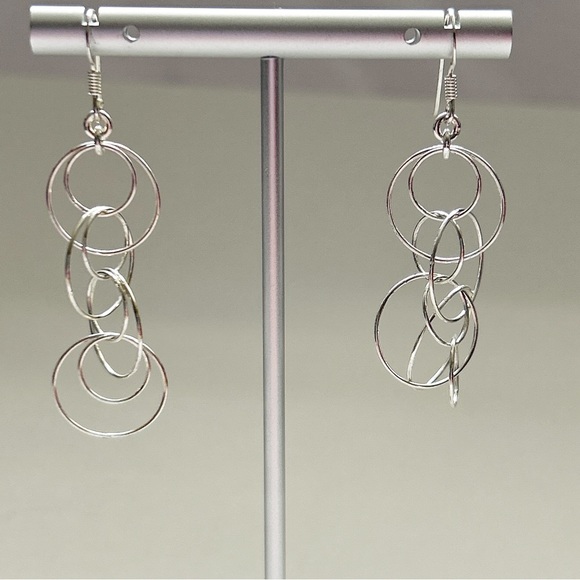 Sterling Silver Eight Circle Dangling Earrings - Picture 4 of 7